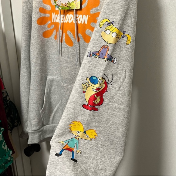 Nickelodeon NWT 90s Cartoon Characters Logo Hoodie Sweatshirt LARGE - Picture 5 of 10